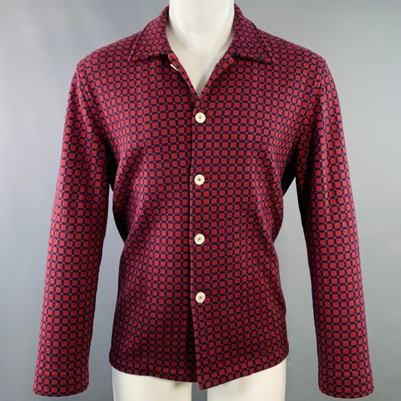 BODE Size S/M Red Navy Squares Cotton Knit Long Sleeve Shirt - Picture 1 of 6